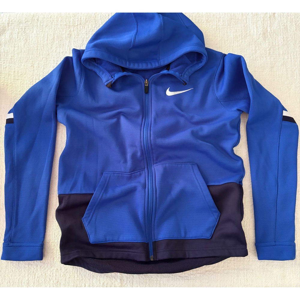Nike Elite Boys Blue Navy Colorblock Full Zip Fleece Lined Hoodie Sweatshirt